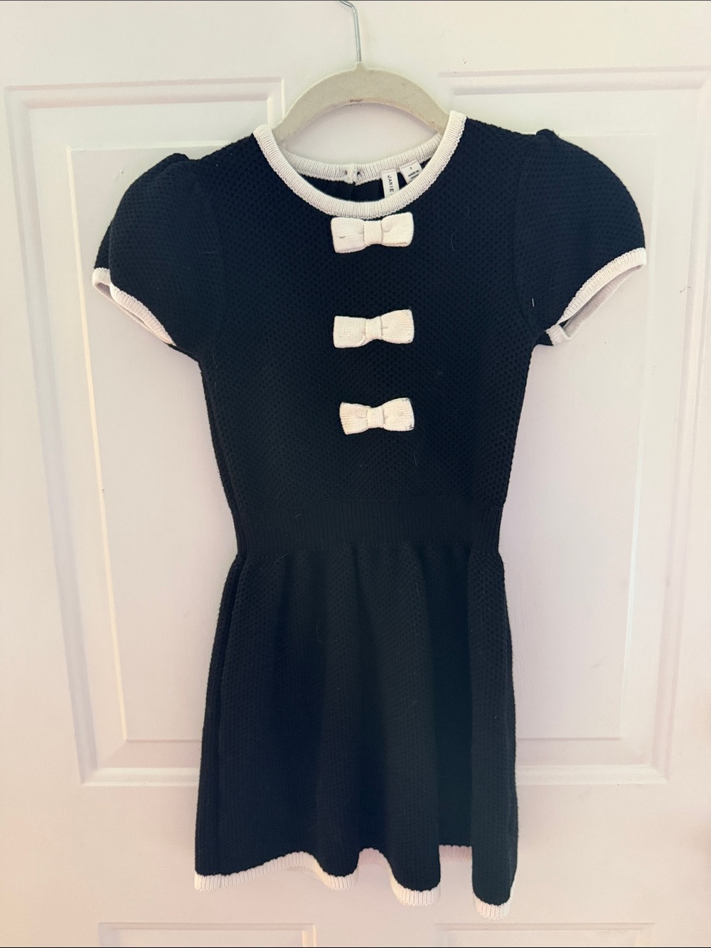 Janie and Jack Black Knit Dress with White Trim and Bow Accents